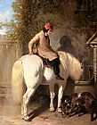 John Frederick Herring Snr Refreshment, A Boy Watering His Grey Pony painting